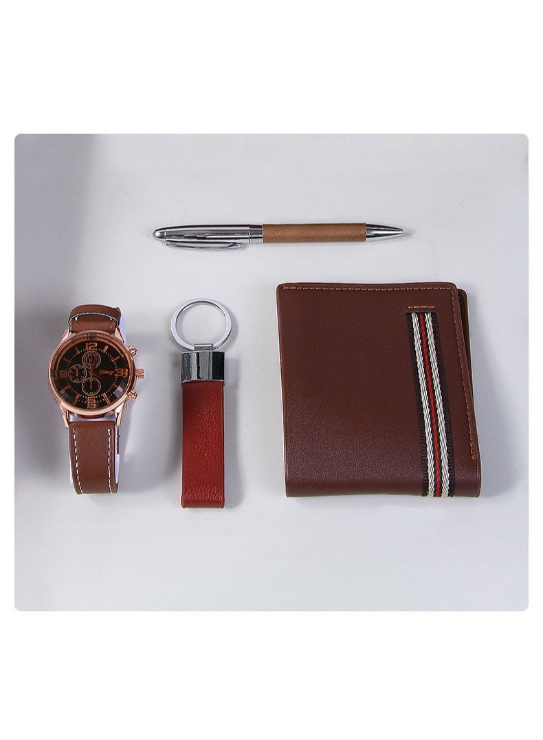 أولودينيز  طقم هدايا فاخر للرجال – ساعة، محفظة جلدية، ميدالية مفاتيح، وقلم أنيق في علبة فاخرة - Image 4